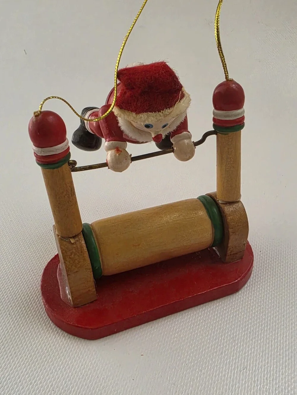 Santa Gymnastics Horizontal Bar Wooden Christmas Ornament Gymnast Holiday